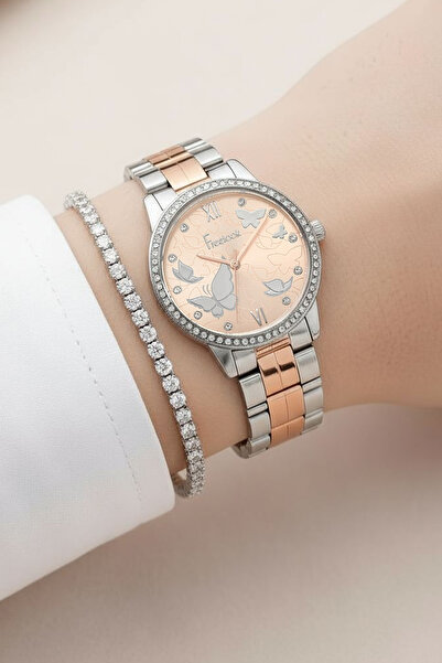 Freelook Kelebek Detaylı Rose Gold /Metalik Kadın Kol Saati