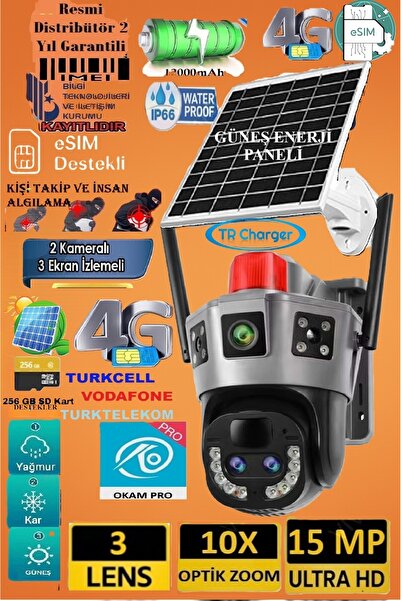TRCharger OKAM PRO 6020 15MP 3 Lensli 4G eSIM Destekli Güneş Enerjili Güvenli...