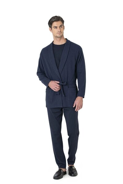 Pierre Cardin طقم بيجامة رجالي من 5 قطع باللون الأزرق الداكن مع روب 5640