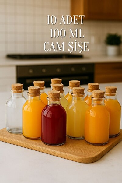 Tanemce 10 Adet 100 Ml Mantar Tıpalı Düğün, Kına, Nişan, Kolonya, Hediyelik Şişesi Kapaklı 100 Cc Cam Şişe