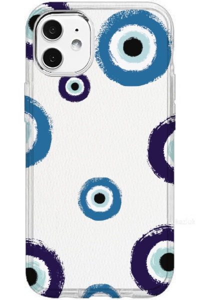 Turkuaz Iphone 11 Özel Nazar Boncuk Baskılı Lüks Silikon Kılıf