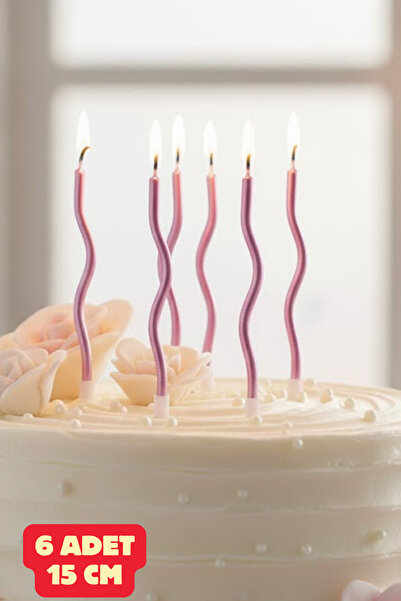 Baloncu Nene Metalik Pembe Kıvrımlı 15 Cm Pasta Mumu Çoklu Paket Doğum Günü Ö...