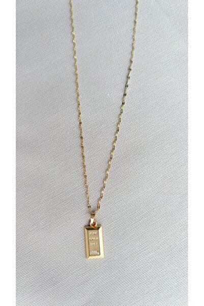 NİSA HOME KadınAltın külçe altın görünümlü Çelik Kolyeli Zincir Paslanmaz Dayanıklı,Şık ve Zarif Tasarım