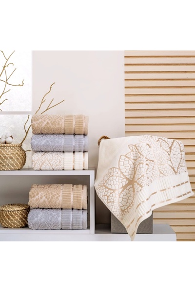 Nurpak Кашемірові рушники з візерунком у вигляді листя, 6 штук, 50x90 см, сіро-кавово-бежеві