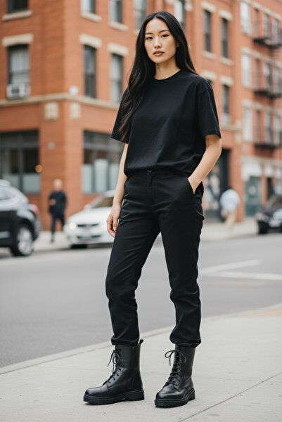 NOVEZA 35-43 Numara Kadın Bağcıklı Yandan Fermuarlı Günlük Postal Bot Laguna Siyah