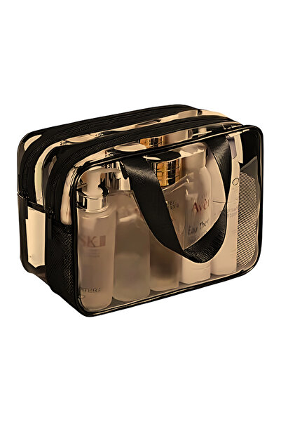 TRENZ Large transparent makeup bag with two separate compartments for organizing makeup tools - Z02