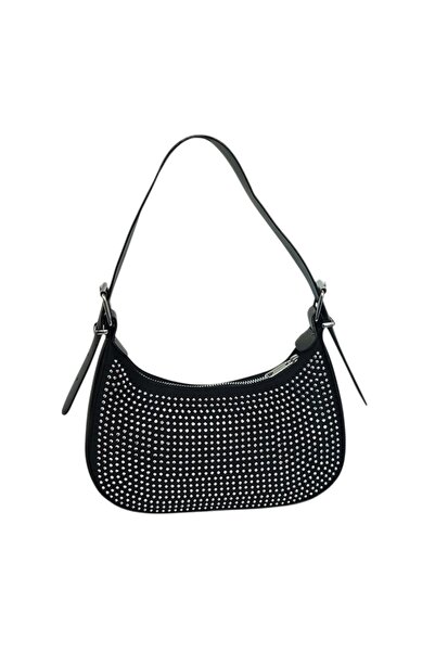 Madame Black Stone Shoulder Bag Baguette