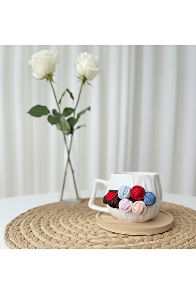 Niveis Kişiye Özel El Yapımı Tasarım Örgü Desenli Hediyelik Porselen Fincan