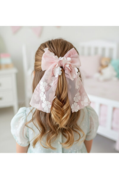 chipiques Clip tridimensional cu fundă de balerină din organza cu flori roz m...