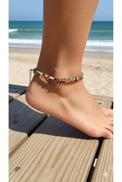 SU PERİSİ TAKI BİJUTERİ Steel Gold Colored Beaded Anklet