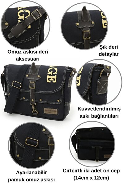 Cappadocia Vintage 4046 Antiochia Shoulder Postman Black Waterproof Waxed Cotton Canvas Laptop School Briefcase
