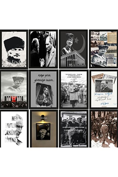 EXİN Mustafa Kemal Atatürk 12 Parça Ahşap Mdf Tablo