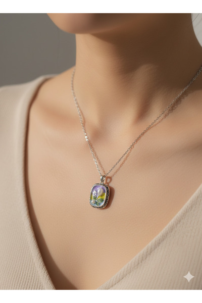 Xido çiçek tablolu incili kolye, sevgiliye hediye, arkadaşa hediye, özel günler