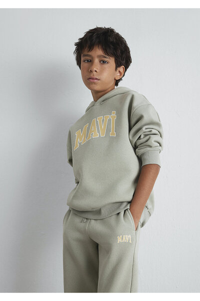 Mavi Logo Baskılı Kapüşonlu Yeşil Sweatshirt 6610110-70155