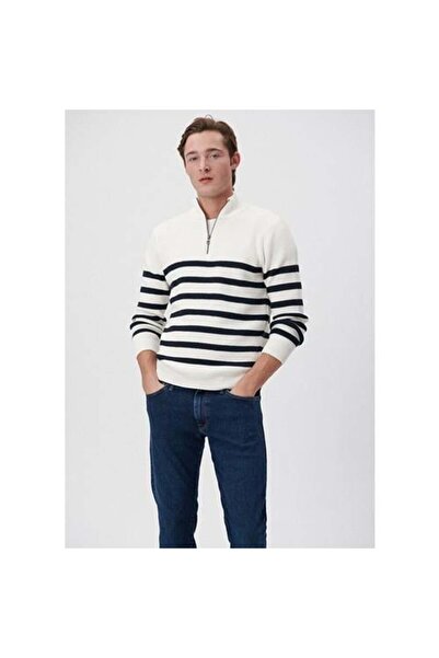 Mavi ÇİZGİLİ FERMUARLI KAZAK