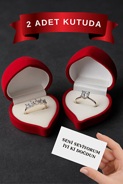 CARAT STONE Pırlanta Işıltılı Gerçek Gümüşten Kadın Beştaş Ve Tektaş Yüzük Ro...