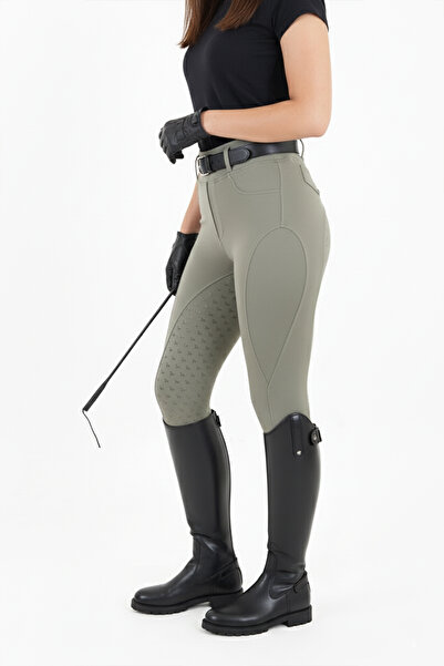 GALLOPRISE Binicilik Pantolonu Full Silikon At Desenli Haki - S