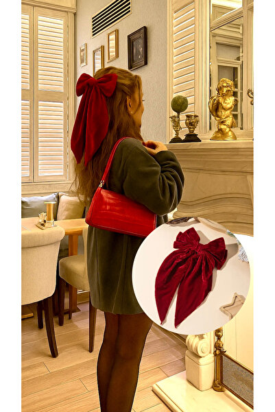 FloresDeCarnaval فيونكة مخملية حمراء - مشبك مخملي مصنوع يدويًا 🎀