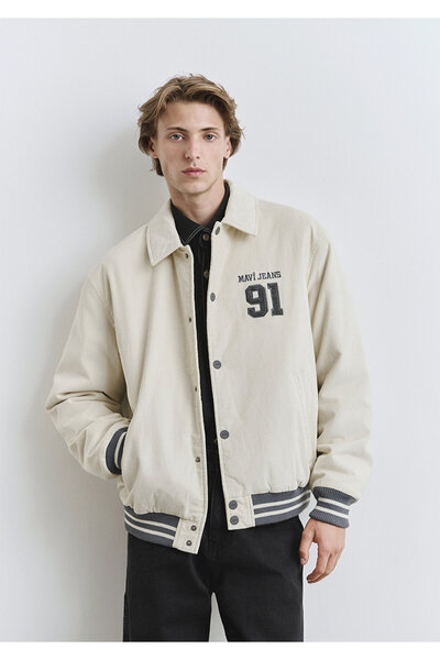 Mavi Jeans bedruckte Ecru-College-Jacke 0110722-86411