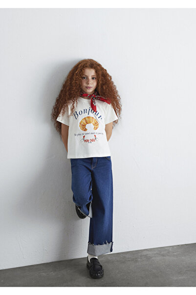 Mavi Croissant Printed Ecru T-Shirt Regular Fit / Regular Cut 7610358-70057