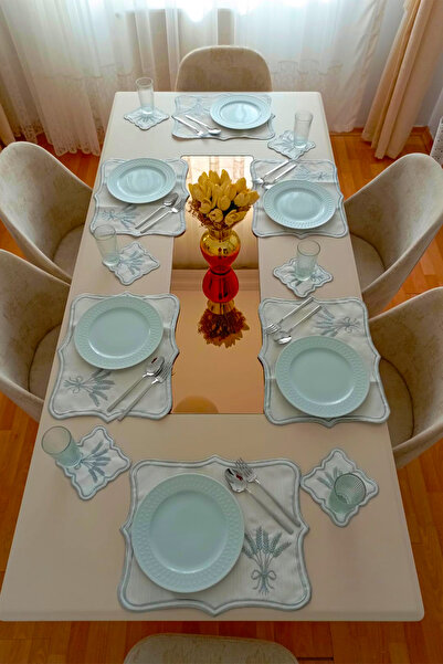 NAKIŞHAN Başak 100% Linen (Embroidered) Supla-Grey 6 Pieces