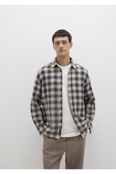 Mavi Kareli Gri Gömlek Loose Fit / Bol Rahat Kesim 0211646-90858