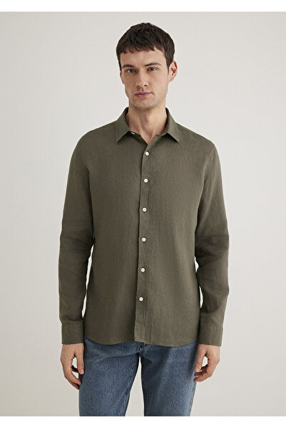 Mavi Haki Keten Gömlek Slim Fit / Dar Kesim 0211466-71546