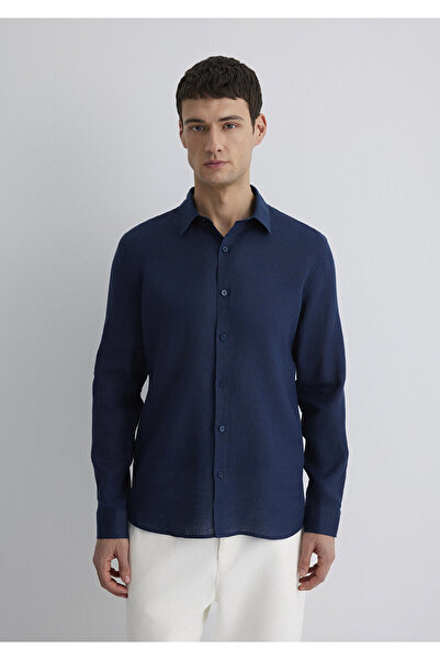Mavi Lacivert Keten Gömlek Slim Fit / Dar Kesim 0211466-70497
