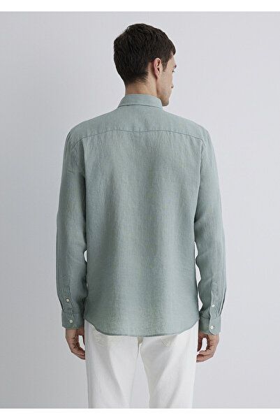 Mavi Yeşil Keten Gömlek Slim Fit / Dar Kesim 0211466-70113