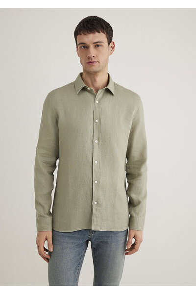 Mavi Yeşil Keten Gömlek Slim Fit / Dar Kesim 0211466-71481