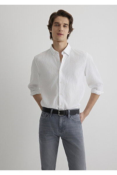 Mavi Çizgili Modal Beyaz Gömlek Regular Fit / Normal Kesim 0211446-900