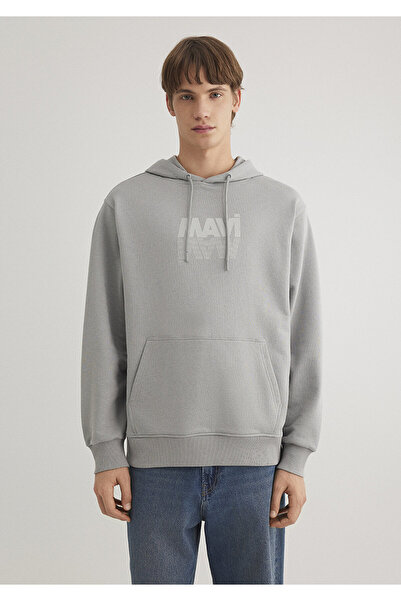 Mavi Logo Baskılı Kapüşonlu Gri Sweatshirt 0611317-70103