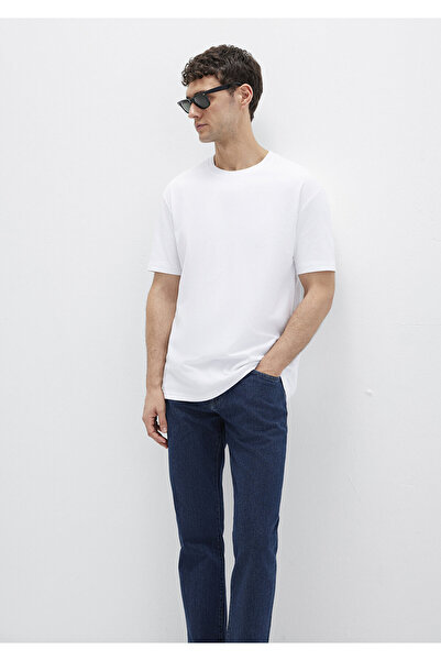 Mavi Bisiklet Yaka Beyaz Basic Tişört Loose Fit / Bol Rahat Kesim 0611596-620