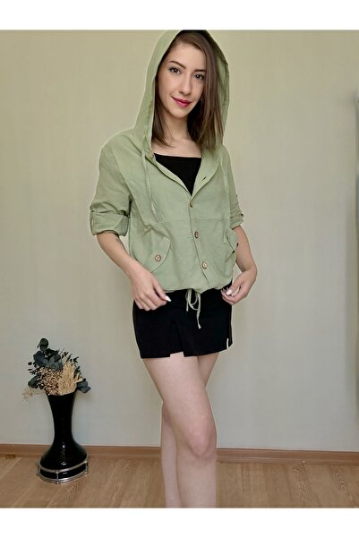 CCTWEAR Buttoned Hooded Linen Shirt/Jacket with Pocket Detail