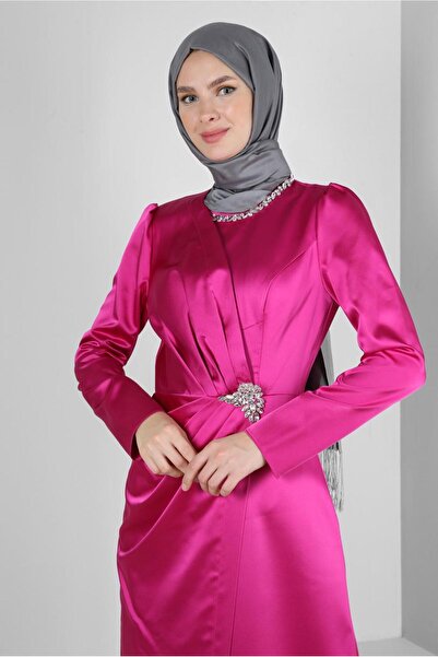 Alvina TAŞ DETAYLI SATEN ABİYE ELBİSE 50318