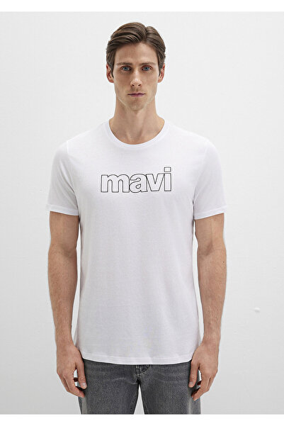 Mavi Logo Baskılı Beyaz Tişört Slim Fit / Dar Kesim 065781-620