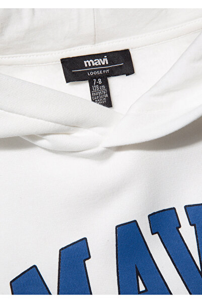 Mavi Logo Baskılı Beyaz Kapüşonlu Sweatshirt 6610110-70057