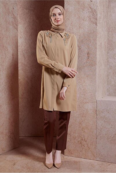 Alvina 44667 Model Hijab Tunic - Stone Detailed