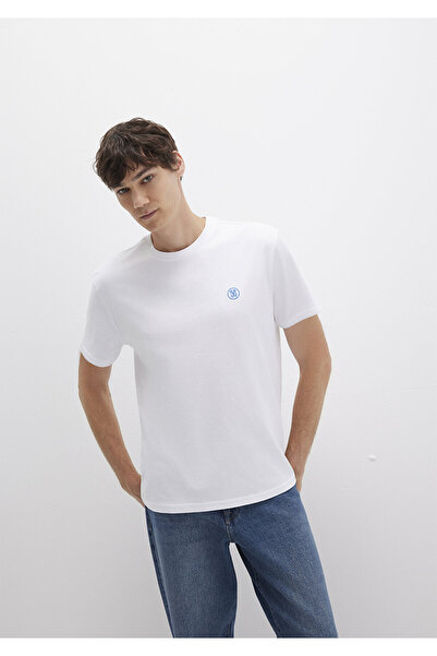 Mavi Mühür Logo Nakışlı Beyaz Tişört Loose Fit / Bol Rahat Kesim 067074-620