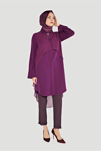 Alvina Chiffon Tunic - with Brooch Detail, Model 4015