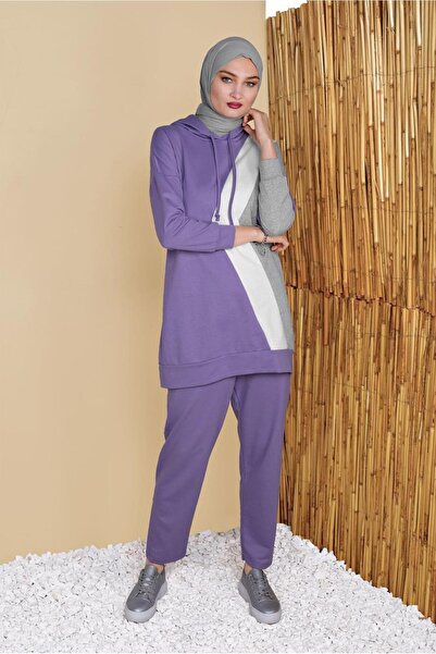 TRENDTESETTÜR Women's Purple Three Color Trousers Tracksuit 3555