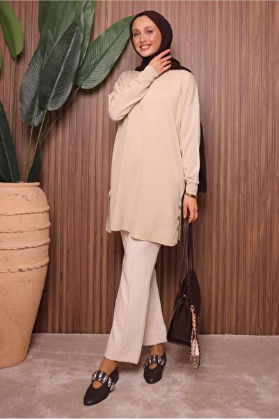 TRENDTESETTÜR Women's Beige Knit Tunic t 6007
