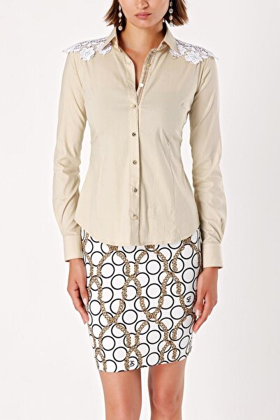 SOCIETA Beige Ecru Guipure Detailed POPLIN SHIRT 10429