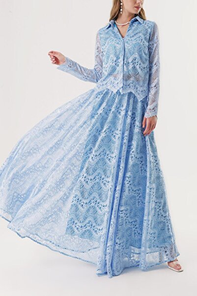 SOCIETA Mavi Dantel gömlek 10825