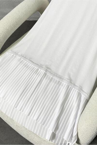 TRENDTESETTÜR تونيك نسائي أبيض بدون أكمام مطوي T 6774