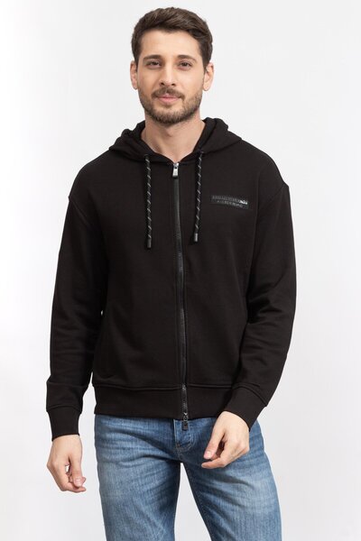 Armani Exchange Organik Pamuklu Kapüşonlu Fermuarlı Regular Fit Sweat Erkek S...
