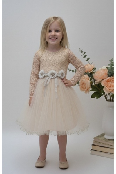 Şenkız Κοριτσίστικο φόρεμα γενεθλίων με μακρυμάνικο τούλι πριγκίπισσας για γάμο