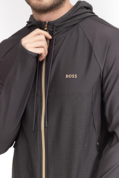 BOSS Regular Fit Yansıtıcı Desenli Aktif Streç Fermuarlı Kapüşonlu Sweat Erkek SWEAT 50493465 027
