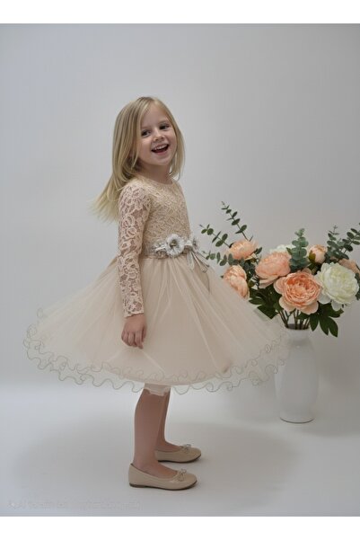 Şenkız Κοριτσίστικο φόρεμα γενεθλίων με μακρυμάνικο τούλι πριγκίπισσας για γάμο