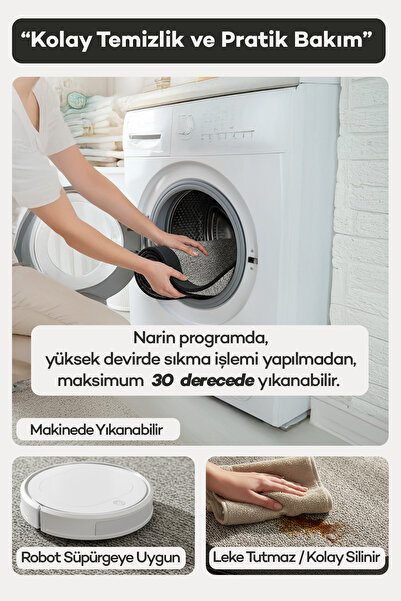 Sisal Halı Pratico Bej Yuvarlak Halı Sisal Görünümlü Yumuşak Dijital Baskı Yıkanabilir Kaymaz Mutfak Halısı